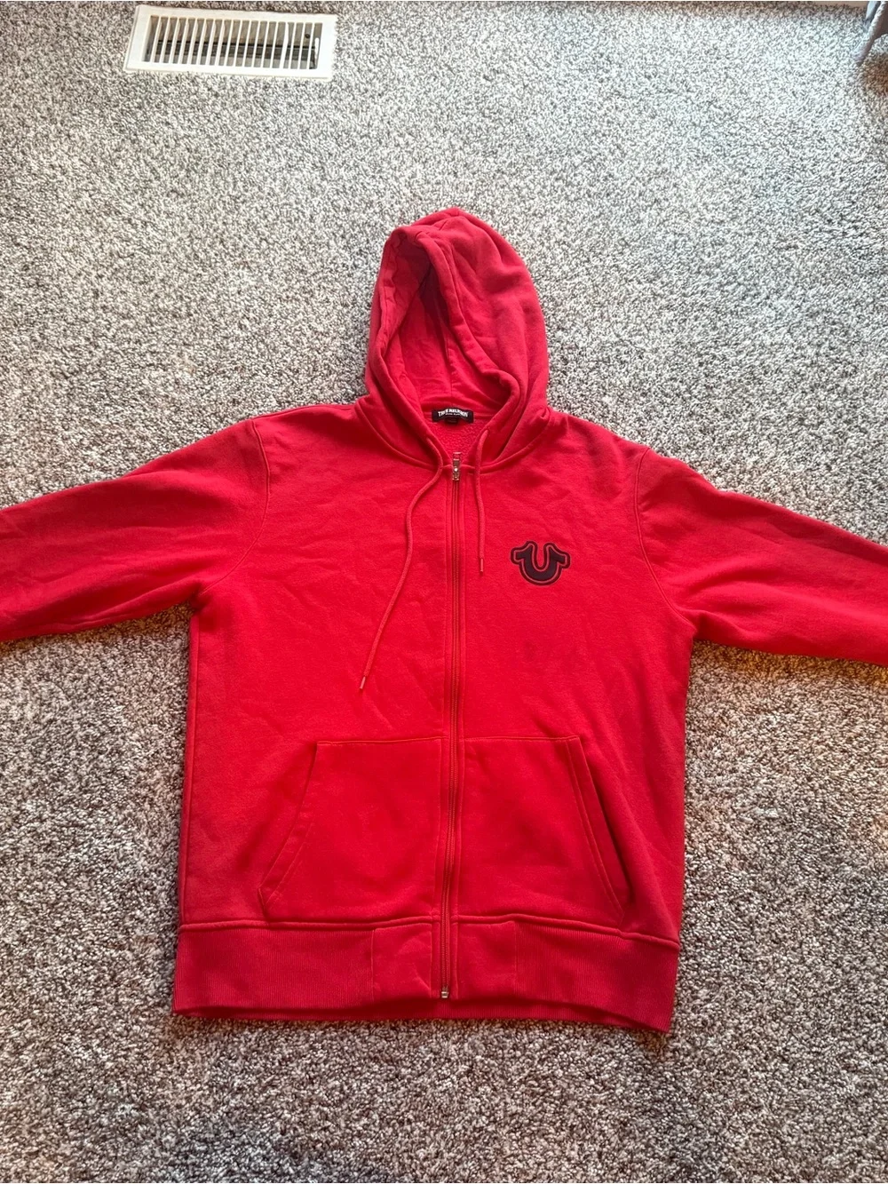 True Religion Red Pullover with Black Logo Print